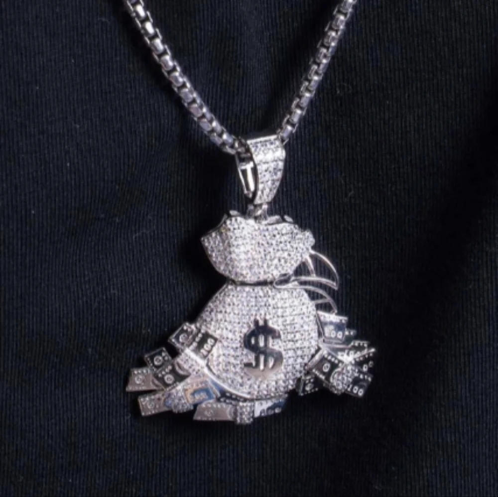 Silver 925 Rhodium finish CZ Cash Bag Pendant - GMP00096